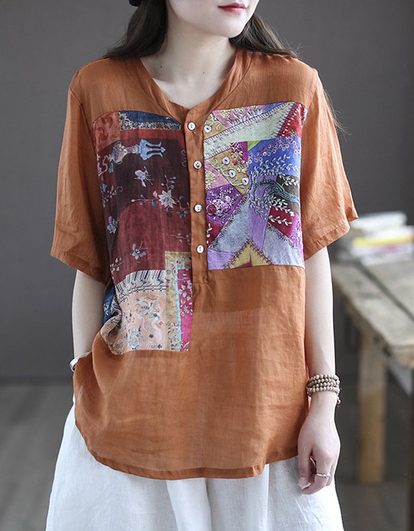 Women's Summer Printed Linen Loose Shirt