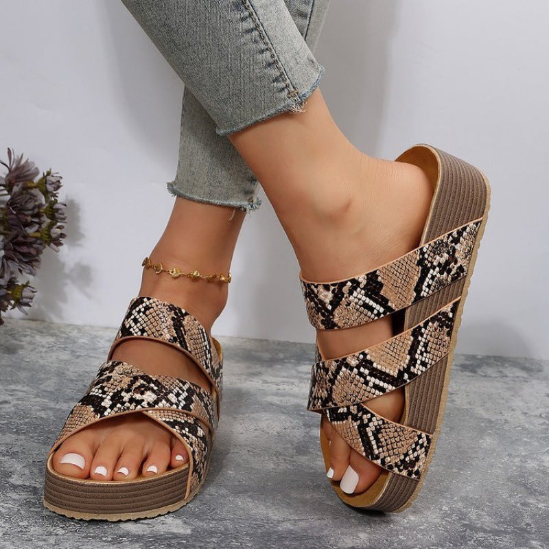 Women's Size Leisure Flat Platform Cross Woven Sandals