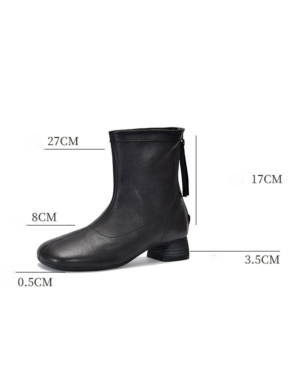 Real Leather Back Zipper Fashion Chunky Heel Boots