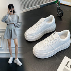 Women's White Autumn Platform Lace Up Mesh Sneakers