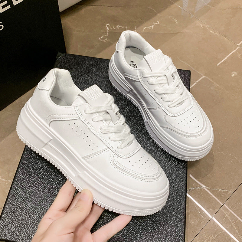 Women's White Spring Platform Height Increasing Versatile Sneakers