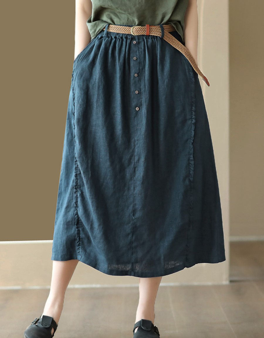 Women's Buckles Summer Linen Skirt