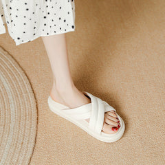 Women's Summer Cross Woven Platform Roman Round Toe Sandals