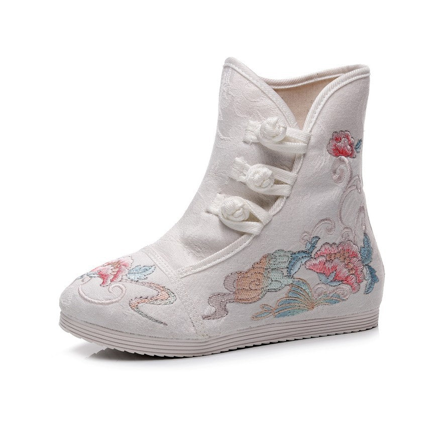 Women's Height Increasing Insole Ethnic Style Cloth Boots