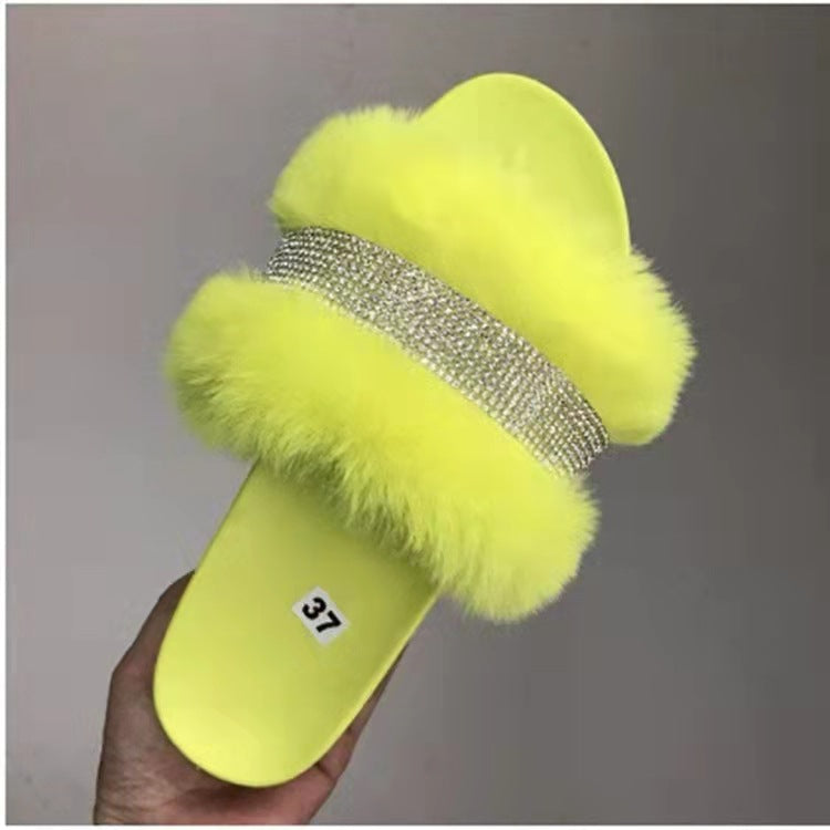 Women's Mid Muffin Platform Rhinestone Fluffy Plus Slippers