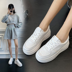 Women's White Autumn Platform Lace Up Mesh Sneakers