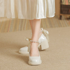 Women's Summer Thick Bottom Pearl Chain Buckle Shallow Loafers