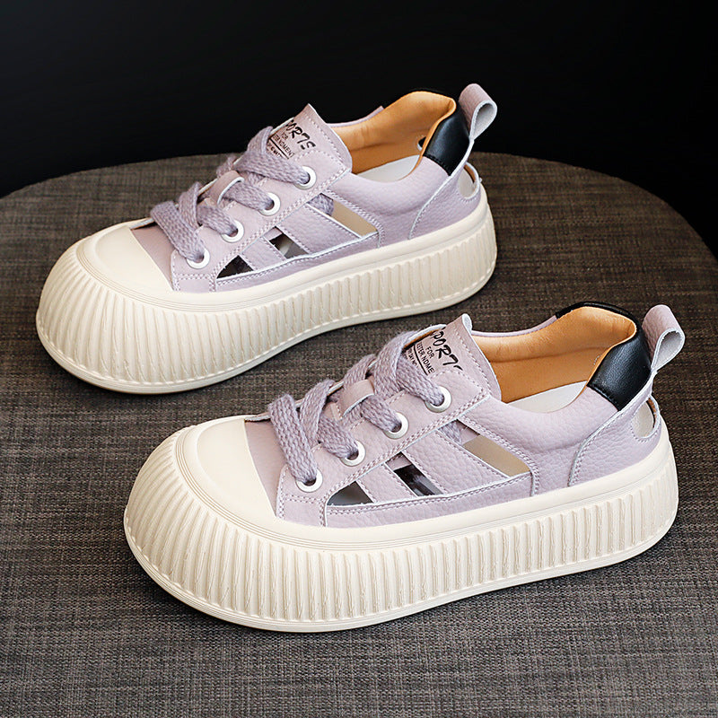 Slouchy Graceful Women's Hollowed Genuine White Sneakers