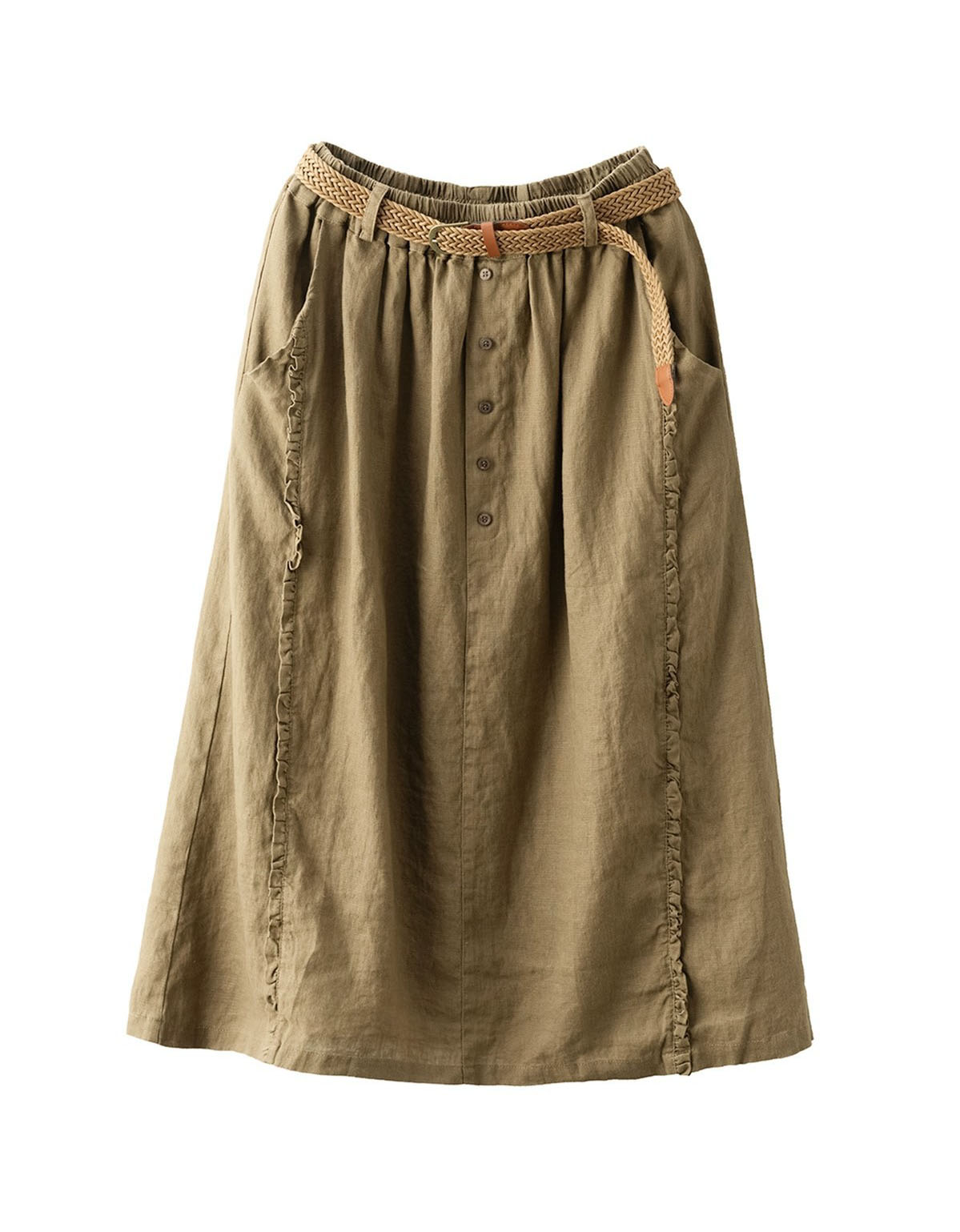 Women's Buckles Summer Linen Skirt