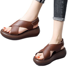 Summer Retro Leather Platform Beach Sandals