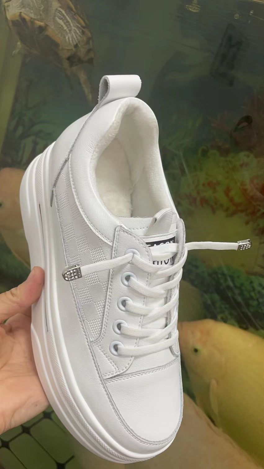 Women's Genuine Low-cut White Summer Height Increasing Sneakers