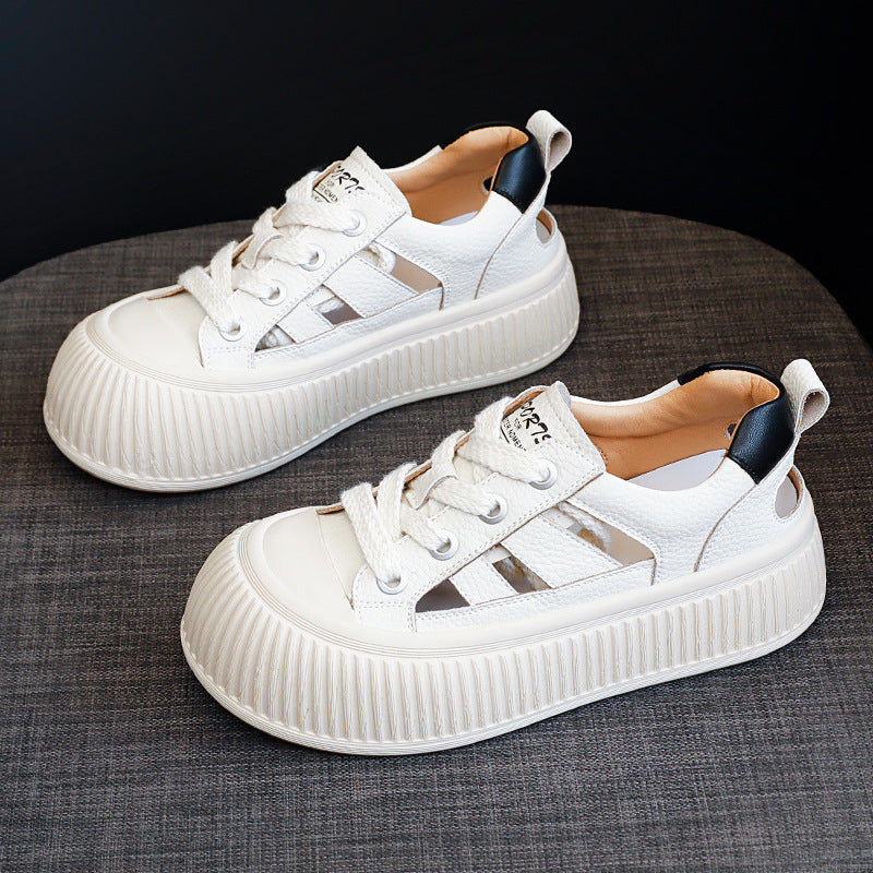 Slouchy Graceful Women's Hollowed Genuine White Sneakers