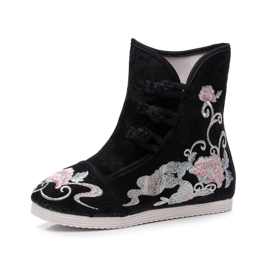 Women's Height Increasing Insole Ethnic Style Cloth Boots