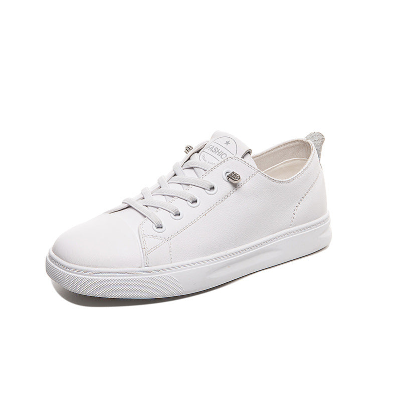 Women's Top Layer Cowhide White Flat Casual Shoes