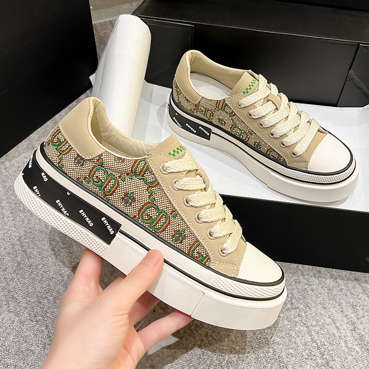 Fashion Low Top Pumps Rhinestone Thick-soled Sneakers