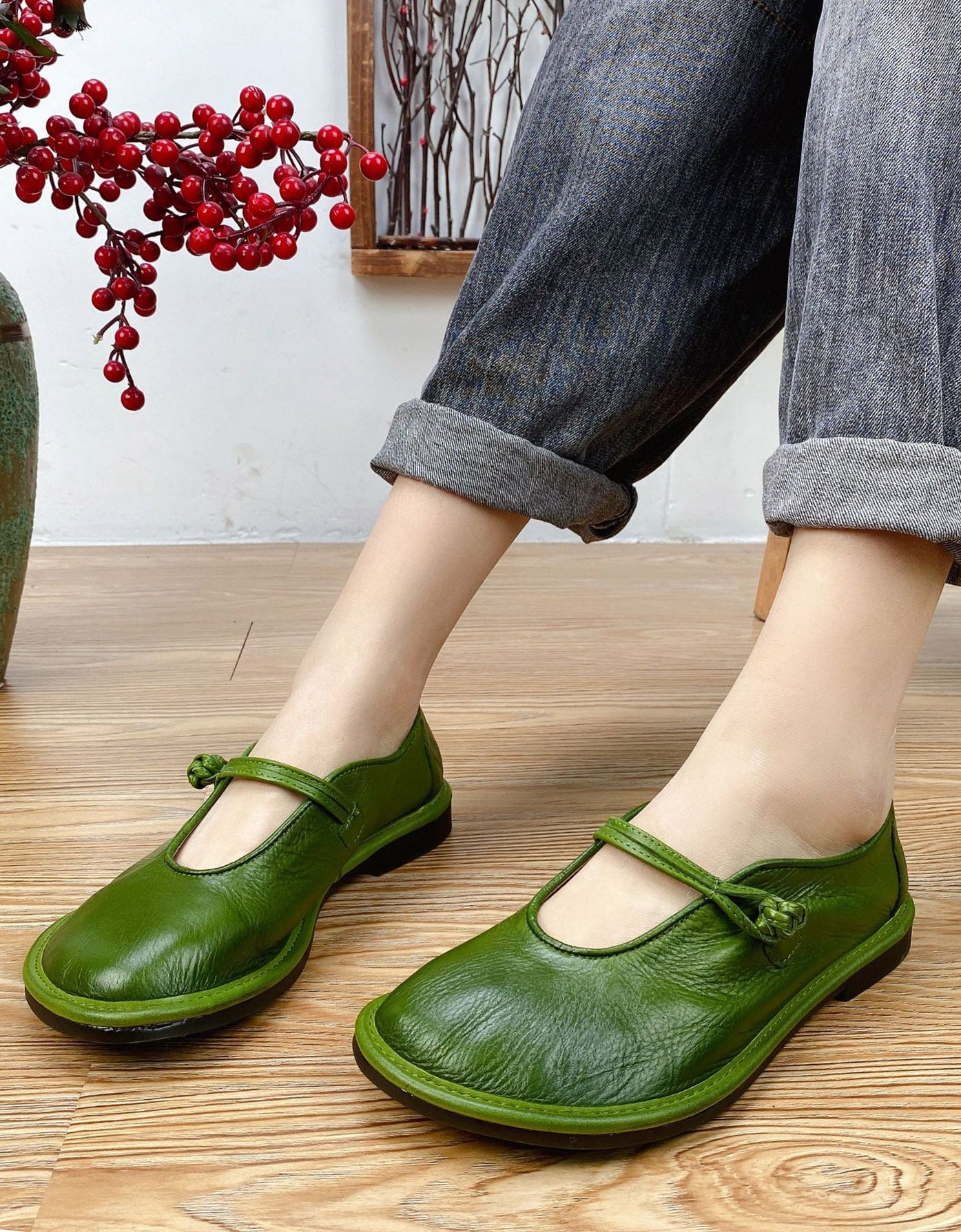 Handmade Chinese Elements Soft Leather Retro Flats 35-41