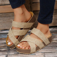 Women's Size Leisure Flat Platform Cross Woven Sandals