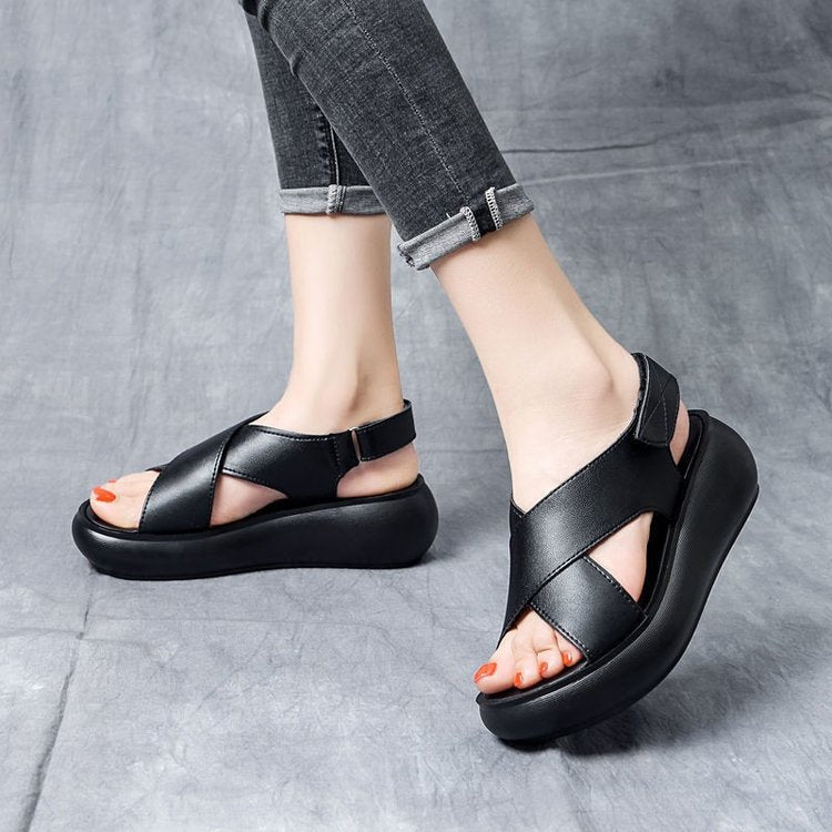 Summer Retro Leather Platform Beach Sandals