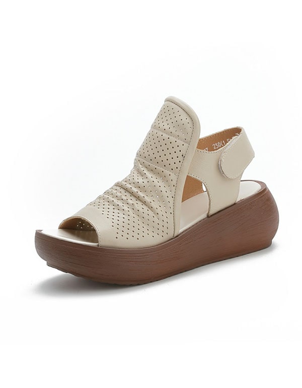 Retro Leather Summer Wedge Heel Sandals