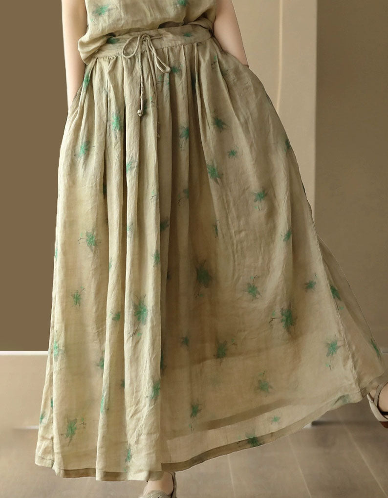 Women's Summer Floral Loose Linen Skirt