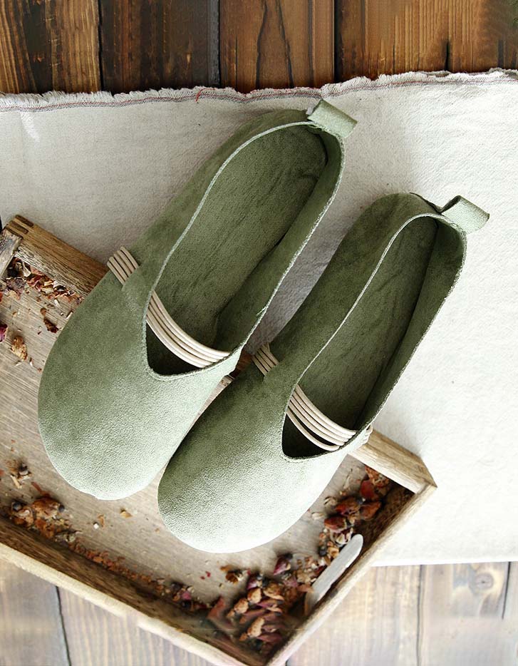 Women's Suede Retro Flat Shoes Green