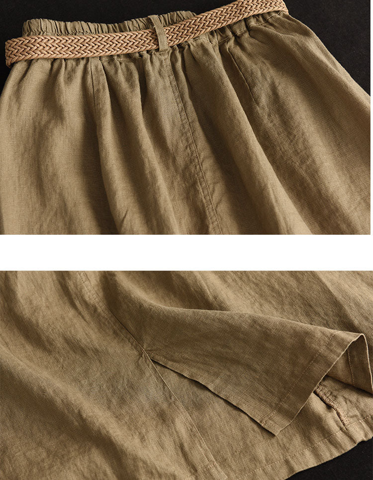 Women's Buckles Summer Linen Skirt