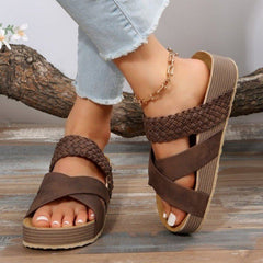 Women's Size Leisure Flat Platform Cross Woven Sandals