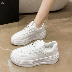 Women's White Spring Platform Height Increasing Versatile Sneakers