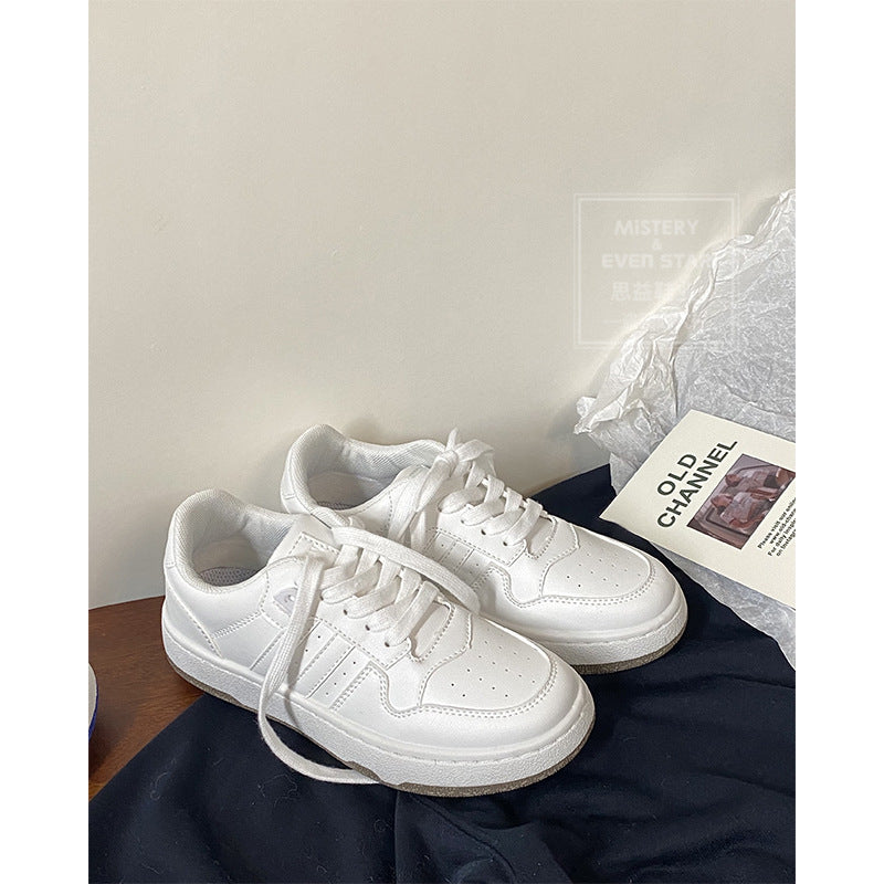 Women's Board Versatile Two Bars White Sports Sneakers