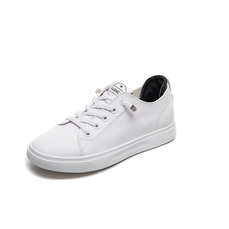 Women's Top Layer Cowhide White Flat Casual Shoes