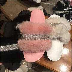 Women's Mid Muffin Platform Rhinestone Fluffy Plus Slippers