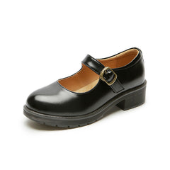 Real Leather Front Buckle Mary Jane Shoes