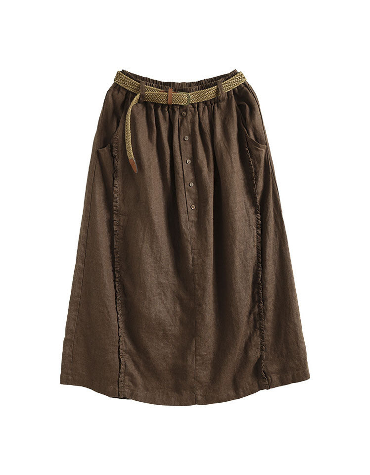 Women's Buckles Summer Linen Skirt