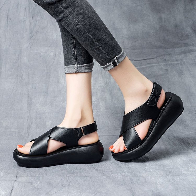 Summer Retro Leather Platform Beach Sandals