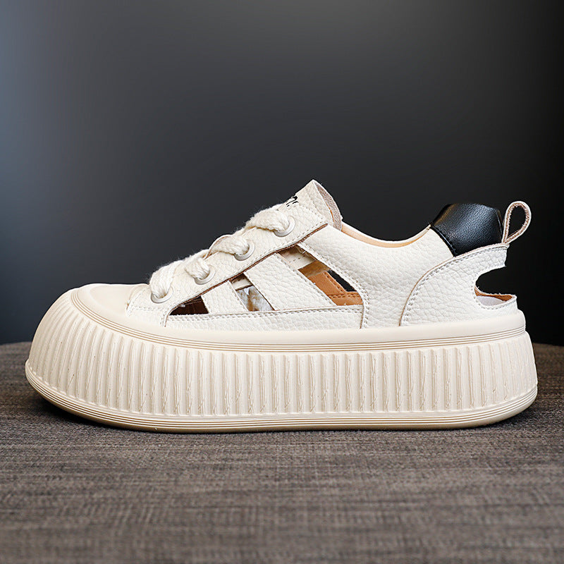 Slouchy Graceful Women's Hollowed Genuine White Sneakers