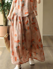 Women's Summer Floral Loose Linen Skirt