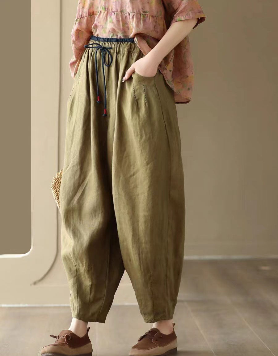 Elastic Waist Summer Loose Linen Pants