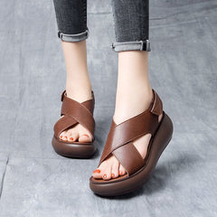 Summer Retro Leather Platform Beach Sandals