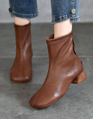 Real Leather Back Zipper Fashion Chunky Heel Boots