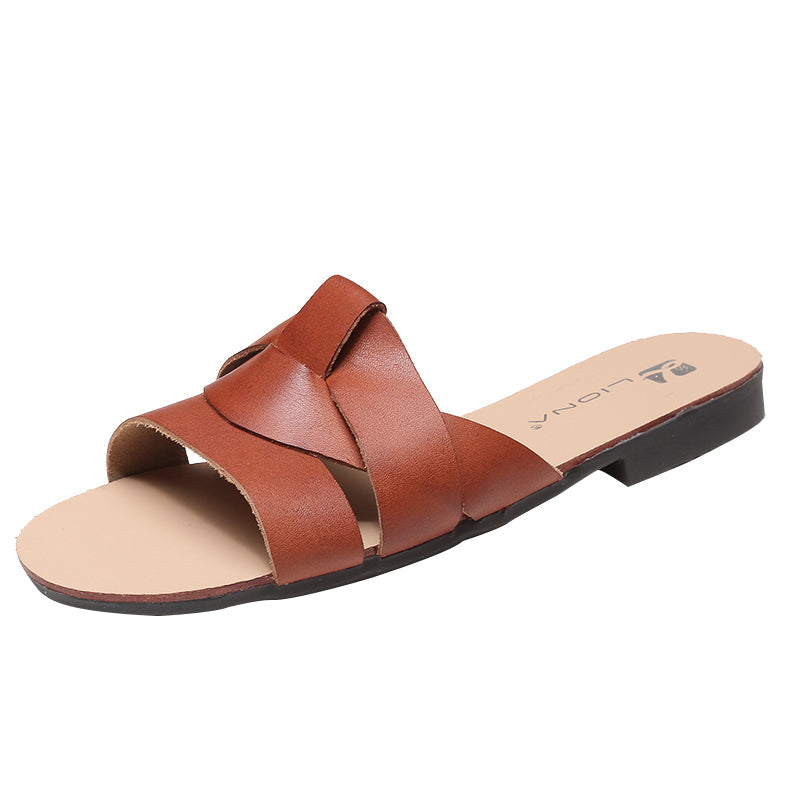 Open-Toed Large Size Leather Slippers 41-43