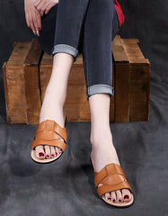 Open-Toed Large Size Leather Slippers 41-43