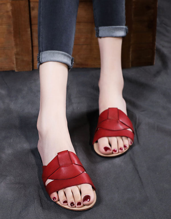 Open-Toed Large Size Leather Slippers 41-43