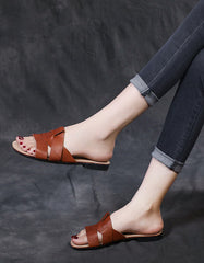 Open-Toed Large Size Leather Slippers 41-43