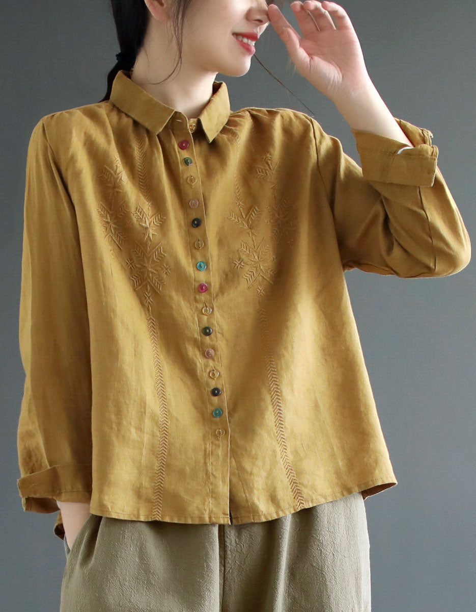 Oriental Style Embroidery Loose Linen Shirt