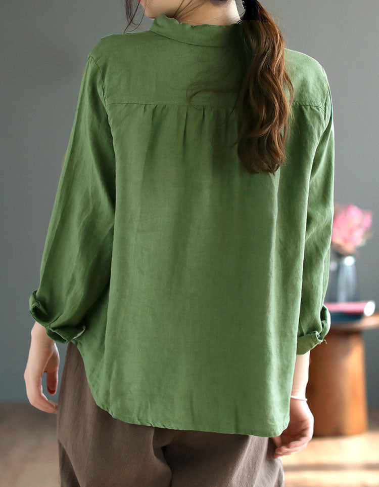 Oriental Style Embroidery Loose Linen Shirt