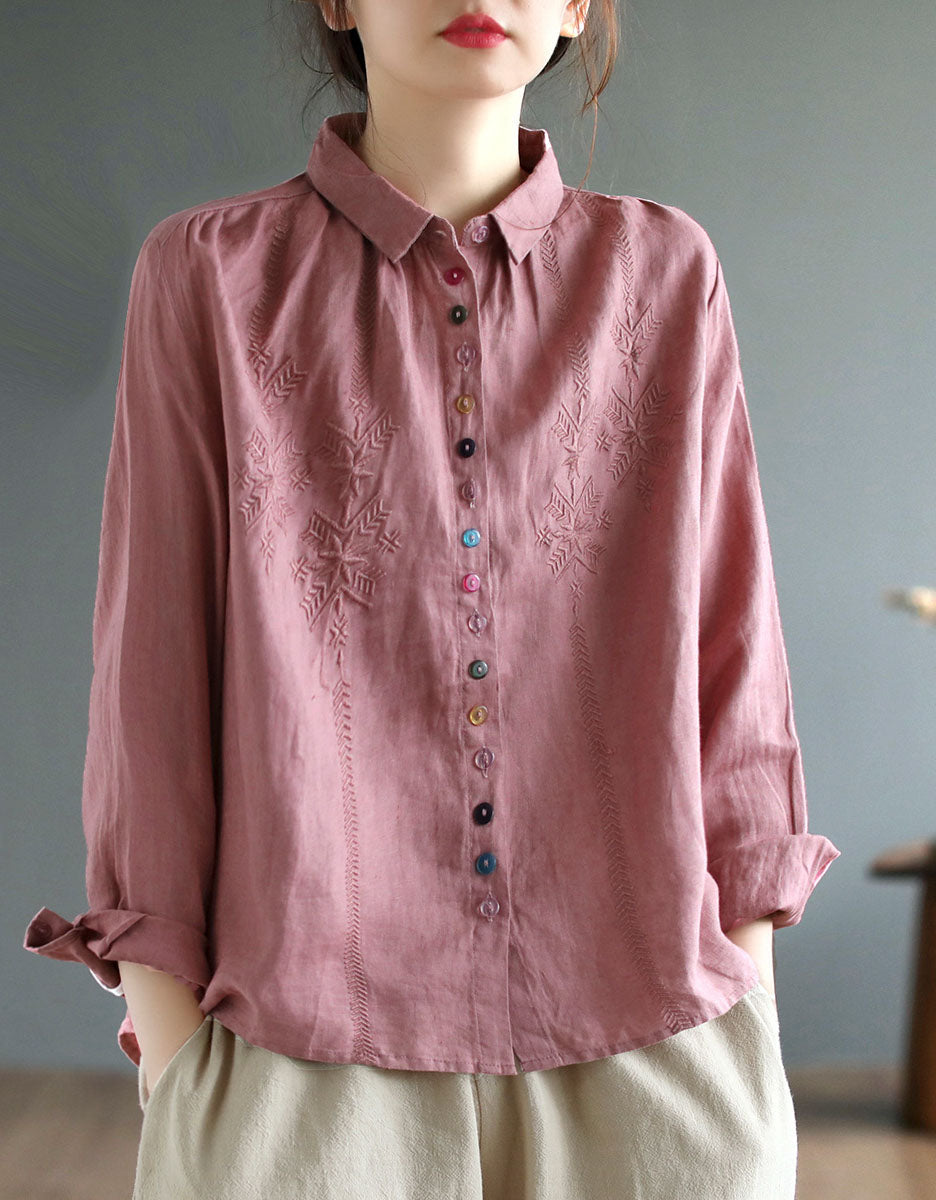 Oriental Style Embroidery Loose Linen Shirt