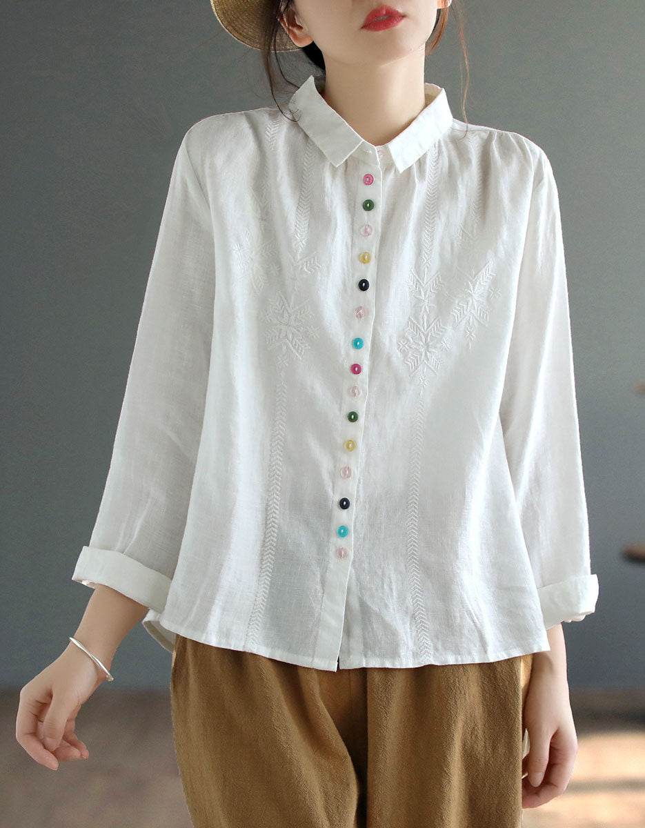 Oriental Style Embroidery Loose Linen Shirt