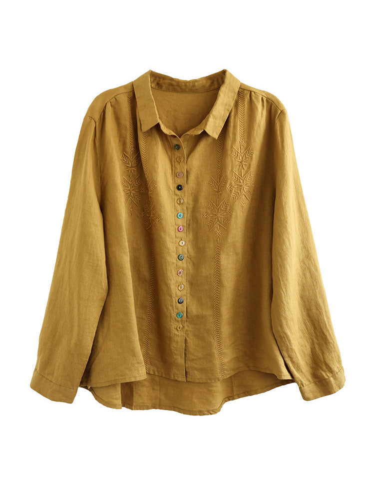 Oriental Style Embroidery Loose Linen Shirt