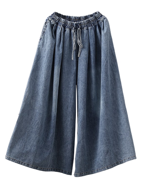 PLUS Size Loose Denim Wide Leg Pants Blue