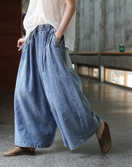 PLUS Size Loose Denim Wide Leg Pants Blue